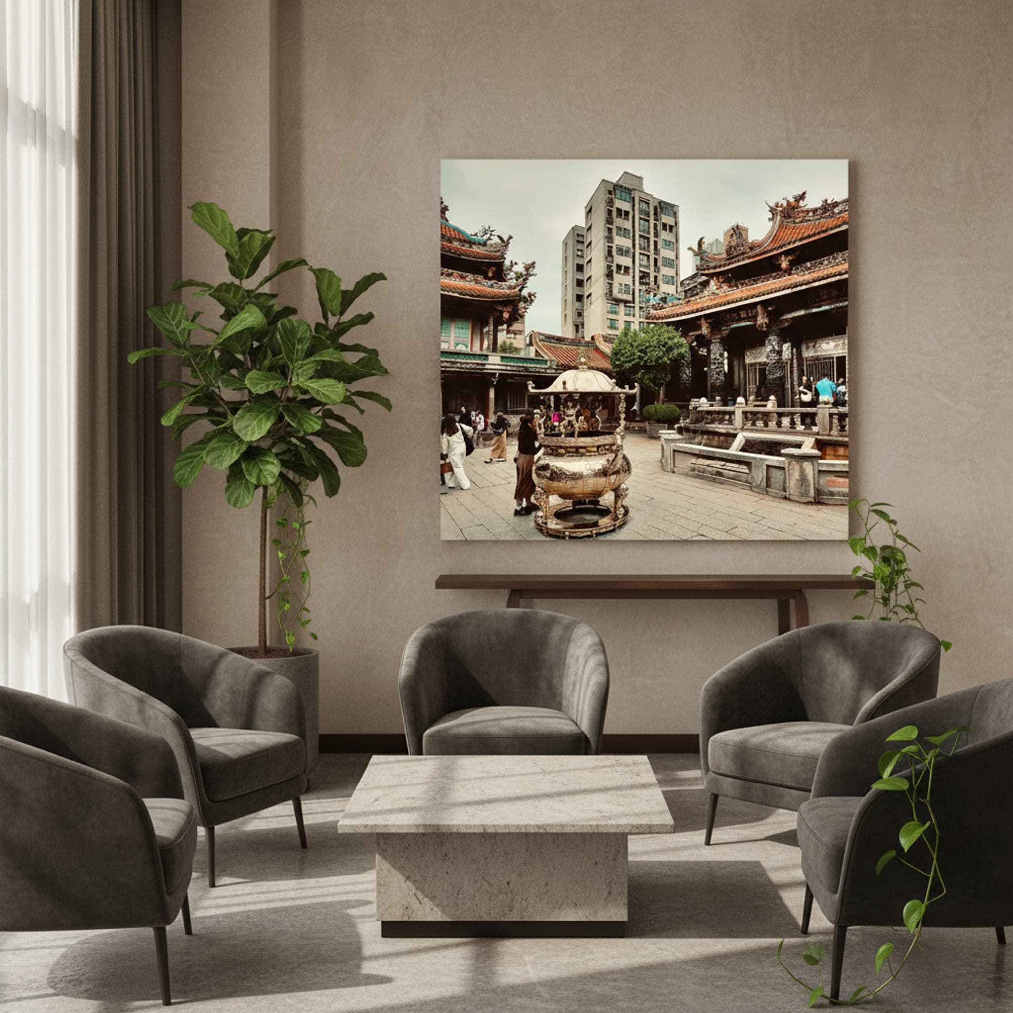 Golden Incense, Taipei Sky shown as a canvas print in a styled interior, view 3 of 3