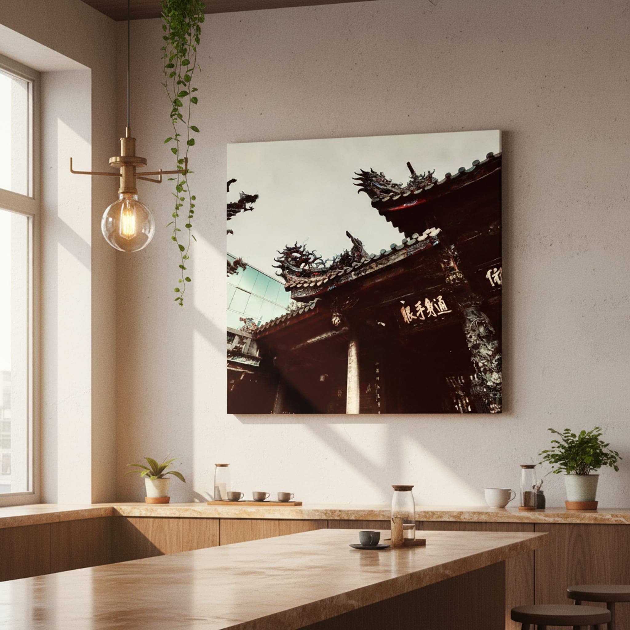Dragons Over Taipei shown as a canvas print in a styled interior, view 1 of 3