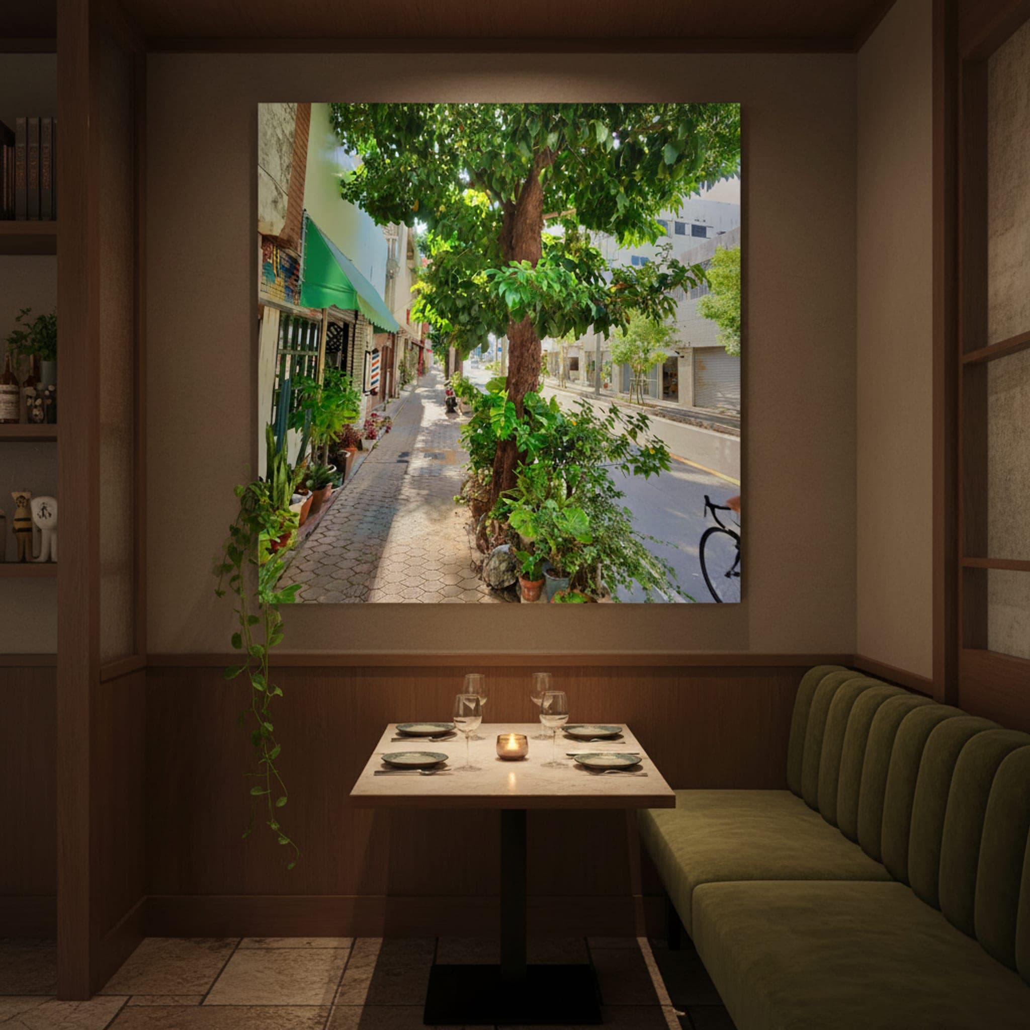 Okinawa Green Canopy shown as a canvas print in a styled interior, view 3 of 3